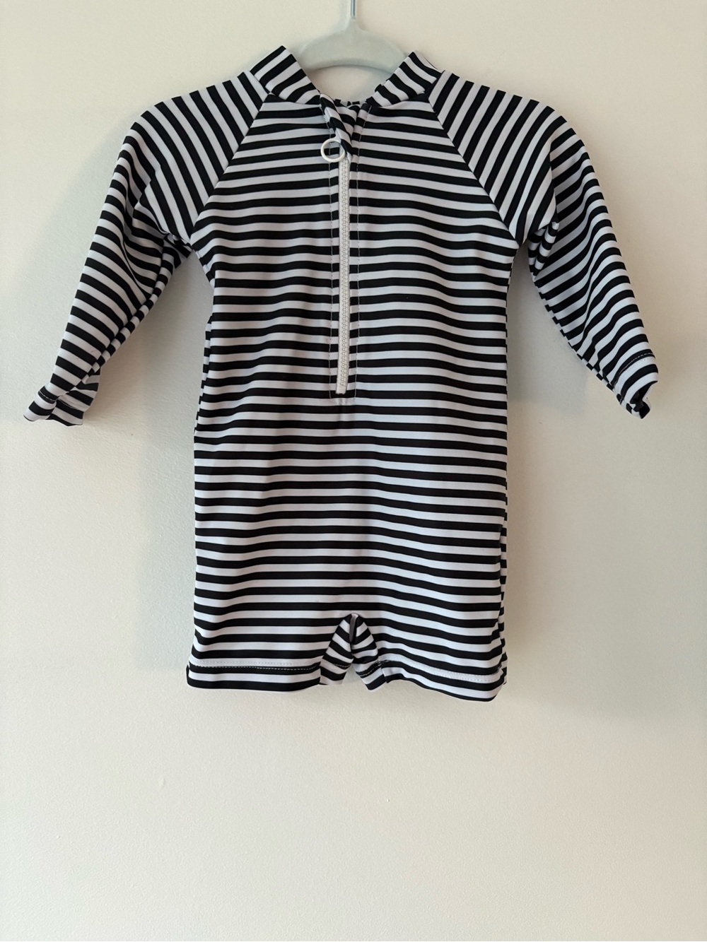 Current Tyed Black & White Striped Long Sleeve Rash Guard Swimsuit